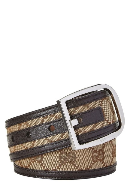 Gucci Beige and Brown Gg Supreme Canvas with Leather Belt