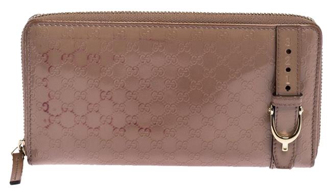 Gucci Beige Micro Guccissima Patent Leather Zip Around Wallet