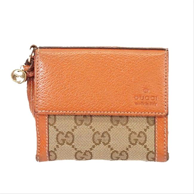 Gucci Beige   Orange Bi fold 112664 Womens Gg Canvas Bi fold Wallet