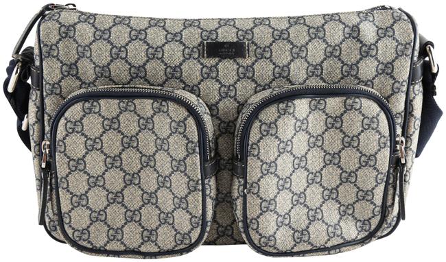 Gucci Beige Blue Gg Coated Front Pocket Blue Canvas Messenger Bag