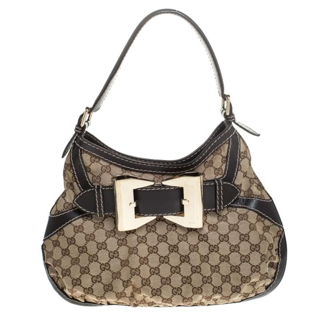 Gucci Beige Brown Small Queen Beige Canvas and Leather Hobo Bag