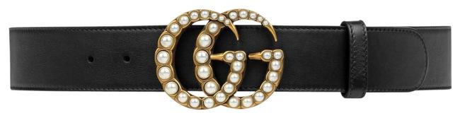 Gucci Black 453260s 75 80 85 90 95cm Leather with Pearl Double G Belt