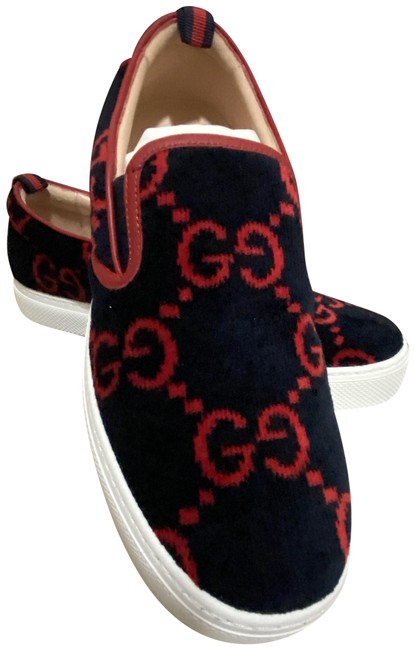Gucci Black and Red Blue Terrycloth Gg Slip on Sneakers 