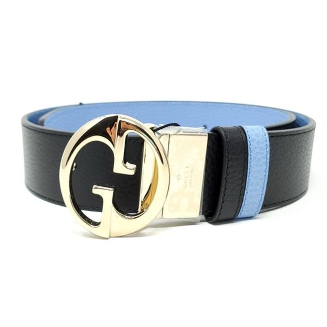 Gucci Black Blue Double G Gold Buckle Reversible Pebble Leather 85 34 Belt