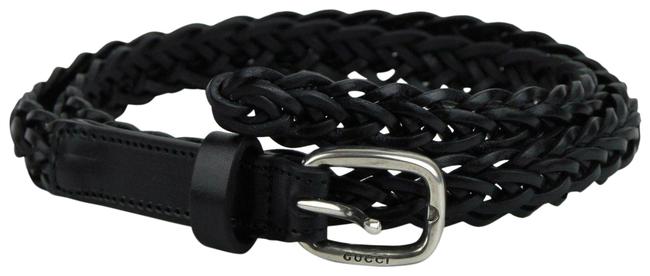 Gucci Black Braided Leather Skinny with Silver Buckle 90 36 389000 Belt