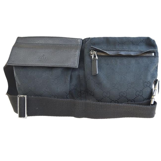 Gucci Black Bum bag Gg Pattern Logos Canvas Leather Ita Belt