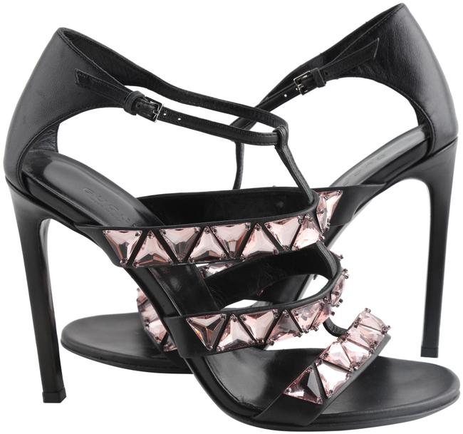Gucci Black Crystal Cage Leather Strappy Sandals 