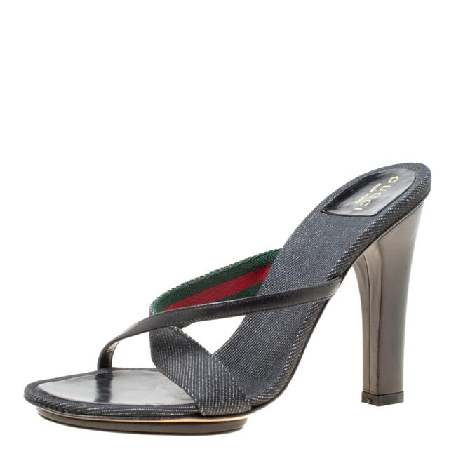 Gucci Black Fabric and Leather Cross Strap Sandals