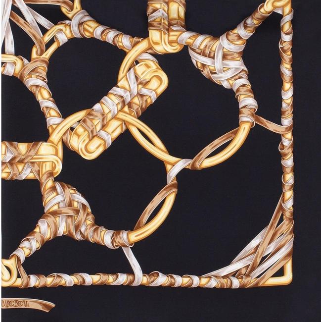 Gucci Black Gold Silk Twill Scarf Wrap