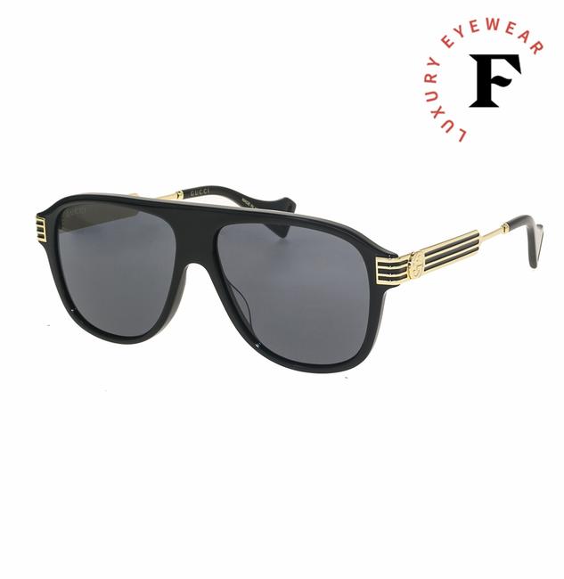 Gucci Black Gold Stripe 0587 Sport Aviator Gg0587s Unisex Sunglasses
