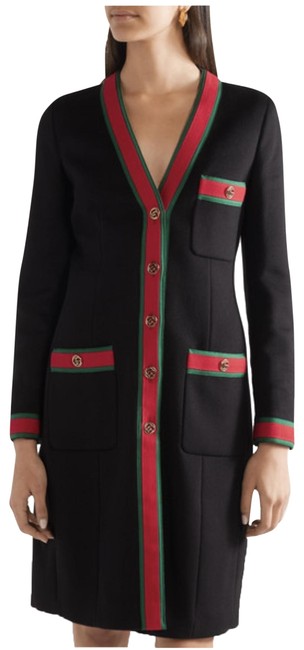 Gucci Black Grosgrain trimmed Wool Coat 8 M