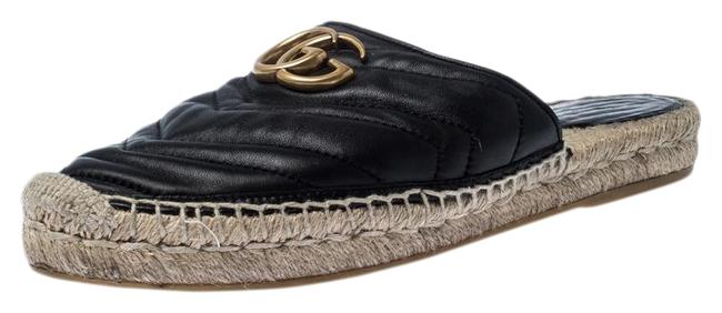 Gucci Black Leather Gg Espadrilles Flats 