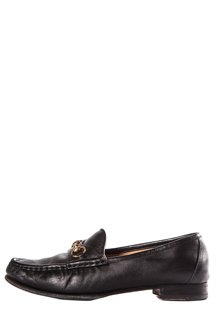 Gucci Black Leather Loafers Flats 