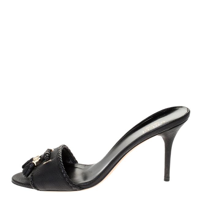 Gucci Black Leather Tassel Open 38.5 Sandals 
