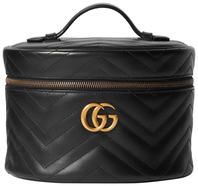 Gucci Black Marmont Gg Quilted Leather Case Cosmetic Bag