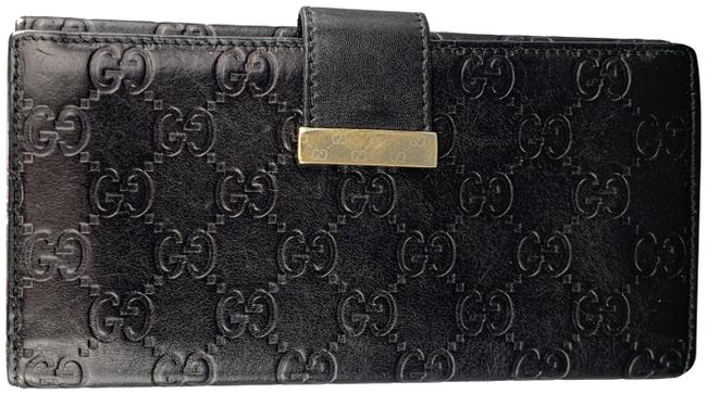 Gucci Black Monogram Embossed Leather Checkbook Wallet