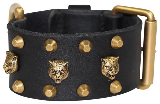 Gucci Black New 477034 Feline Head Studded Cuff Bracelet