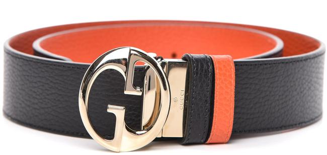 Gucci Black Orange New Reversible 95 Cm Gg Logo Thick Leather Belt