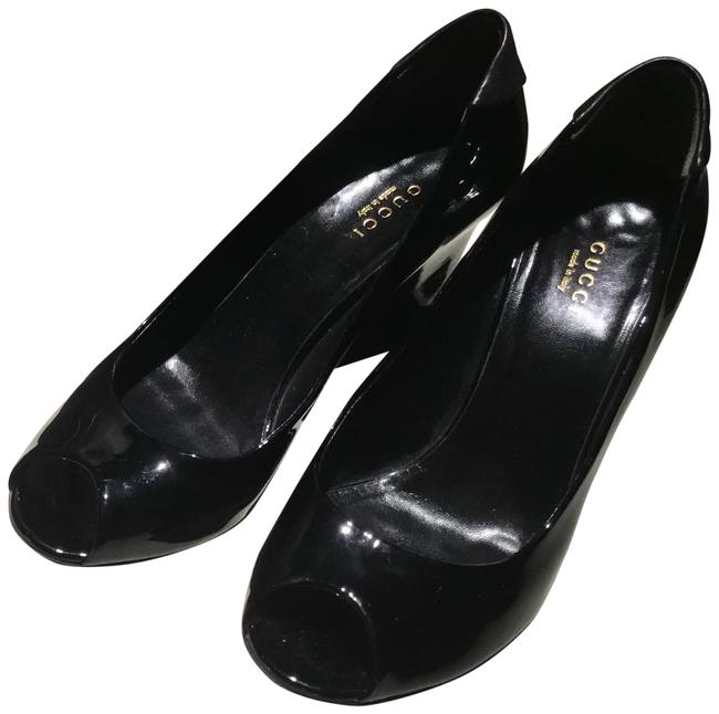 Gucci Black Patent Leather Wedges 