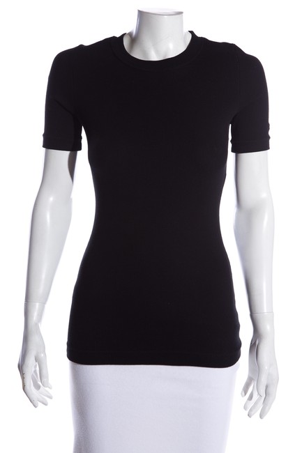 Gucci Black Ribbed Crew Neck Short Sleeve S Blouse