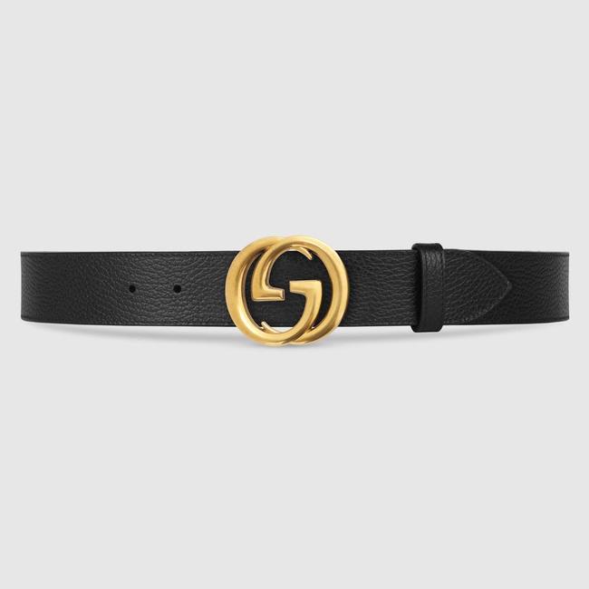 Gucci Black 474347 90cm 36in Unisex Leather with Interlocking G Buckle Belt
