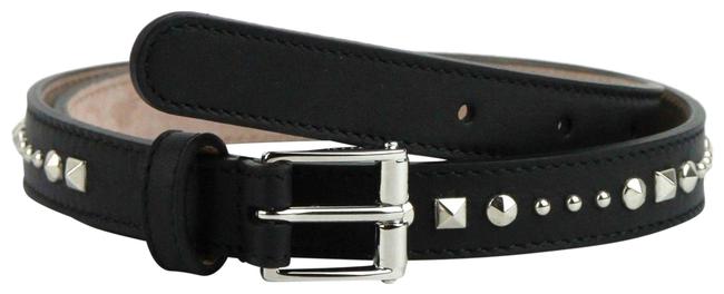 Gucci Black Studded Leather Skinny with Silver Buckle 85 34 380561 Belt