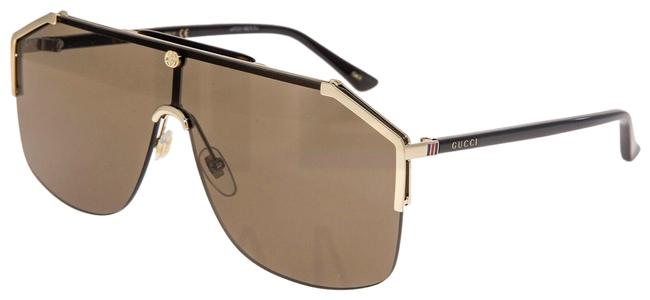 Gucci Black Tortoise Sylvie Gold Oversized Shield Gg0291s Unisex Sunglasses