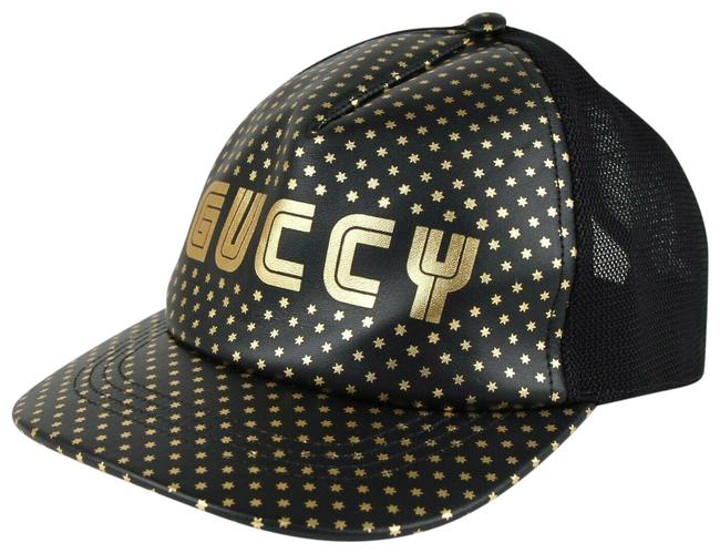 Gucci Black W Sega Leather Mesh Baseball W Star Print S 57 426887 1060 Hat