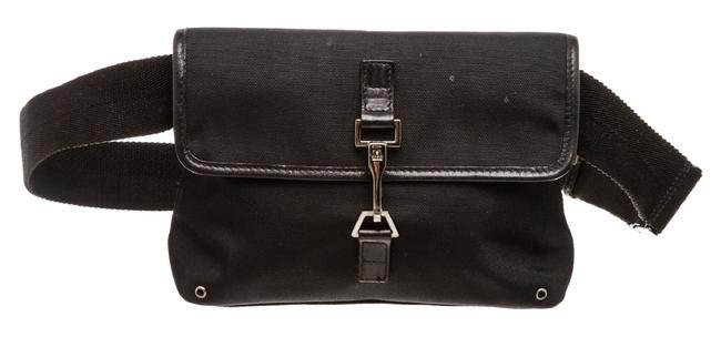 Gucci Black Waist Bag Canvas Leather Gg Belt