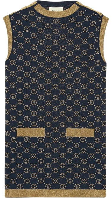 Gucci Blue and Gold Gr Interlocking G Lame Short Casual Dress 8 M