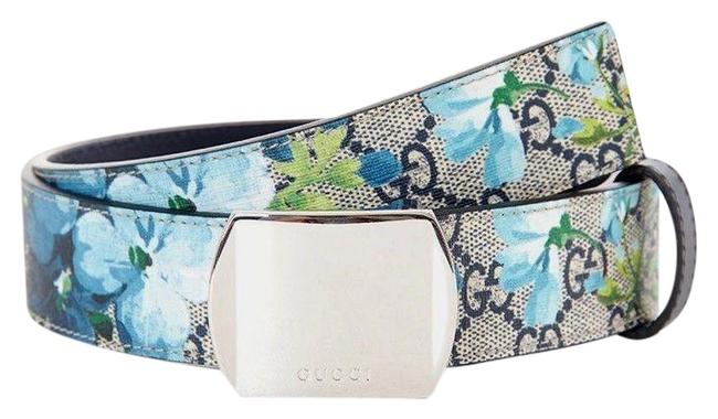 Gucci Blue W Bloom Print W Silver Buckle 100 40 424674 8499 Belt
