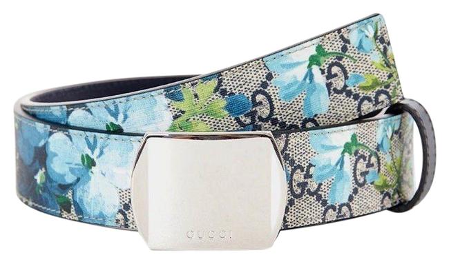 Gucci Blue Box W Bloom Print W Silver Buckle W Box 110 44 424674 8499 Belt