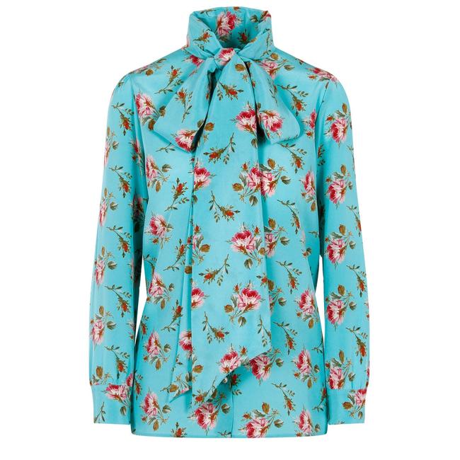 Gucci Blue Floral Print Silk Blouse