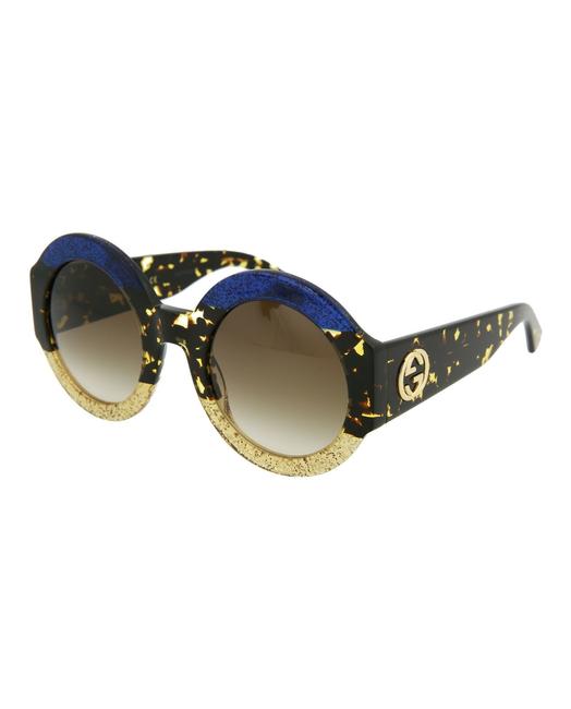 Gucci Blue Glitter Havana Brown Gg0084s 002 Sunglasses