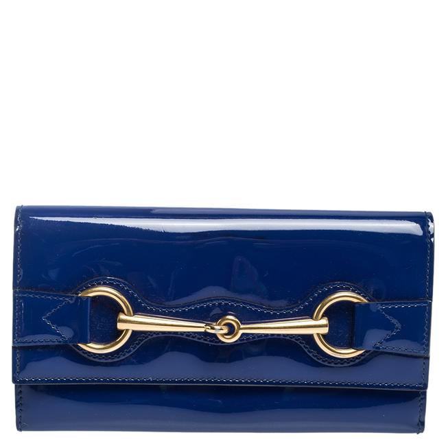 Gucci Blue Horsebit Patent Leather Continental Wallet