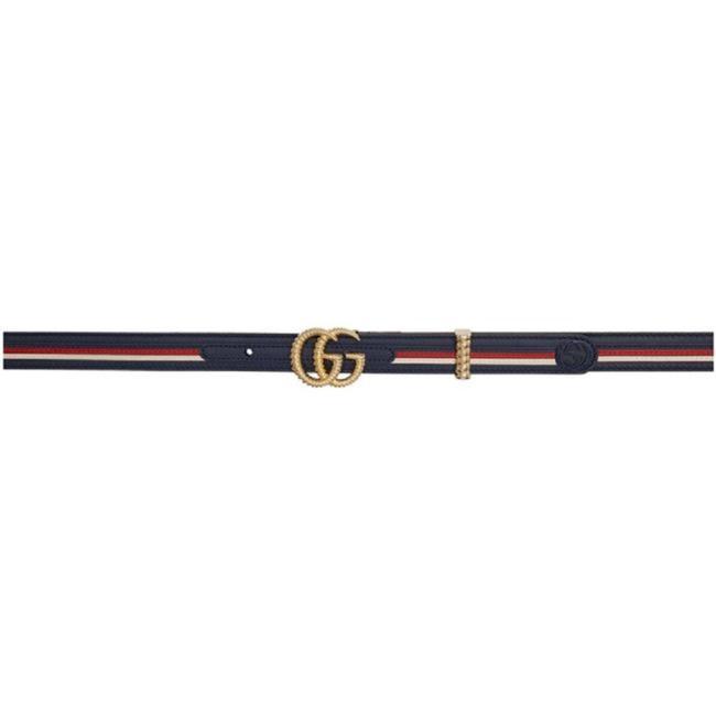 Gucci Blue Red White Gold Marmont Gg Logo Stripe Leather 100 40 550115 Belt