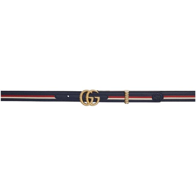 Gucci Blue Red White Gold Marmont Gg Logo Stripe Leather 95 38 550115 Belt