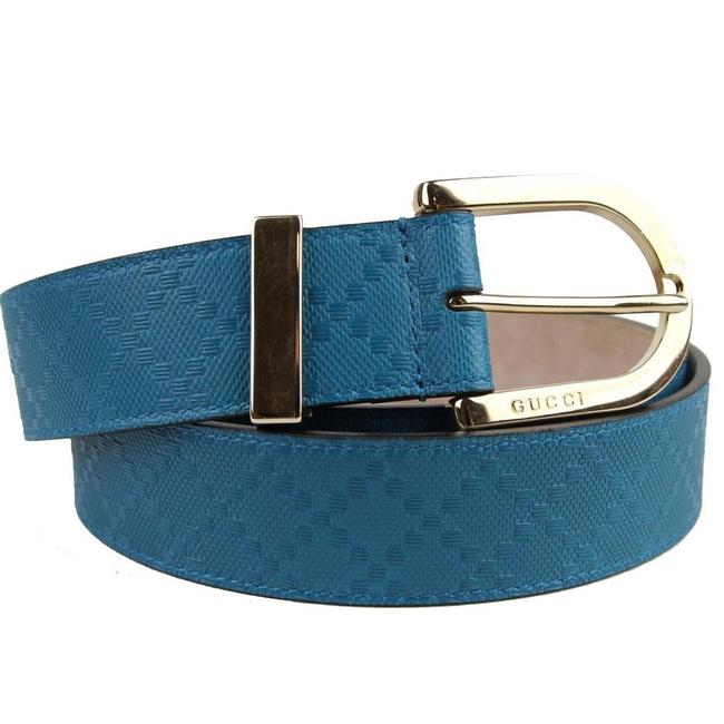 Gucci Blue W Women Men Diamante Leather W Gold Buckle 34 Belt