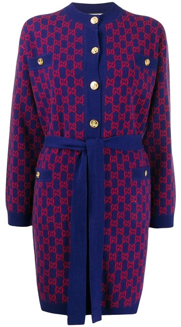 Gucci Blue Orange Spk Wool Coat 8 M