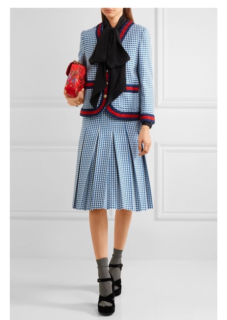Gucci Blue White Pleated Houndstooth Wool blend Skirt, 28