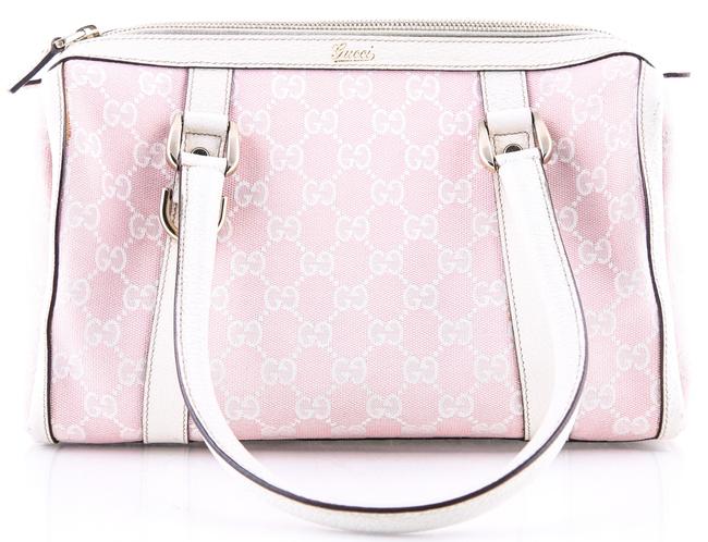Gucci Boston White Monogram Pink Canvas Shoulder Bag