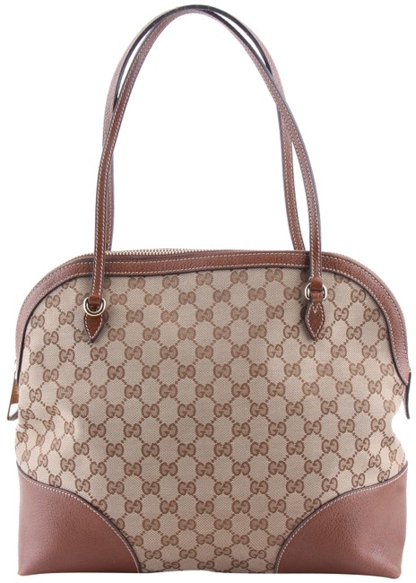 Gucci Bree Tan Gg Leather Trim Brown Canvas Shoulder Bag