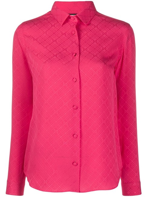 Gucci Bright Pink Spk Shirt G Check Blouse 12 L
