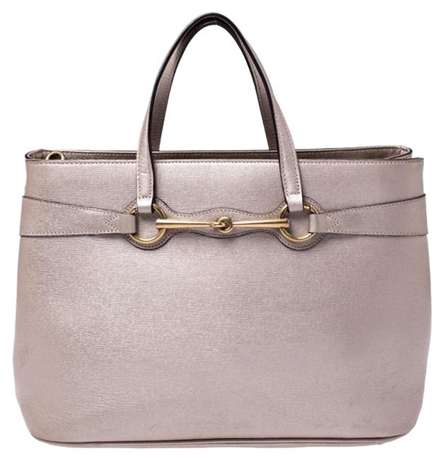 Gucci Brit Bag Metallic Bright Beige Leather Tote