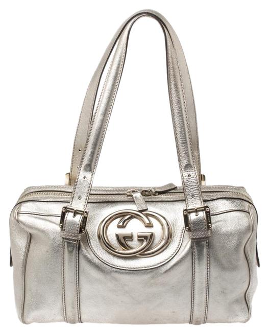Gucci Britt Boston Bag Metallic Leather Dialux Gold Satchel