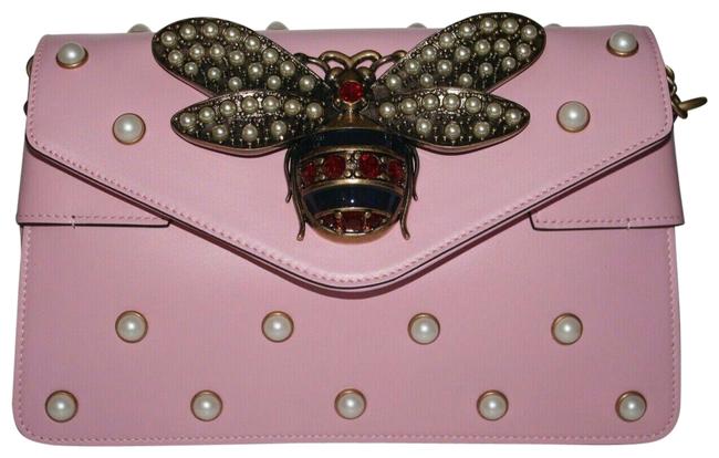 Gucci Broadway Queen Margaret Bee Pearls Pink Leather Shoulder Bag