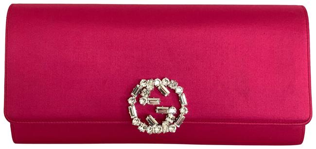 Gucci Broadway Swarovski Logo Pink Satin Clutch