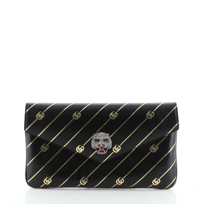 Gucci Broadway Thiara Envelope Printed Black Leather Clutch