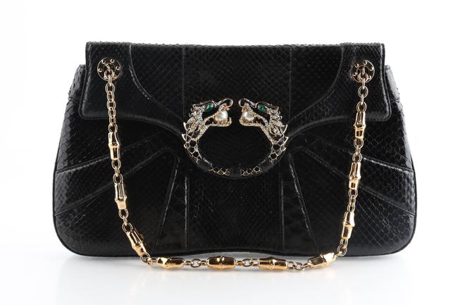 Gucci Broche Dragon Runway Black Python Shoulder Bag