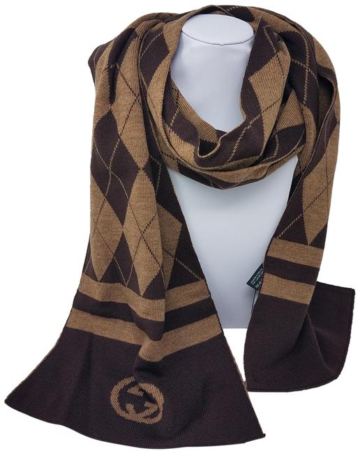 Gucci Brown Beige Interlocking Gg Print Wool Scarf Wrap